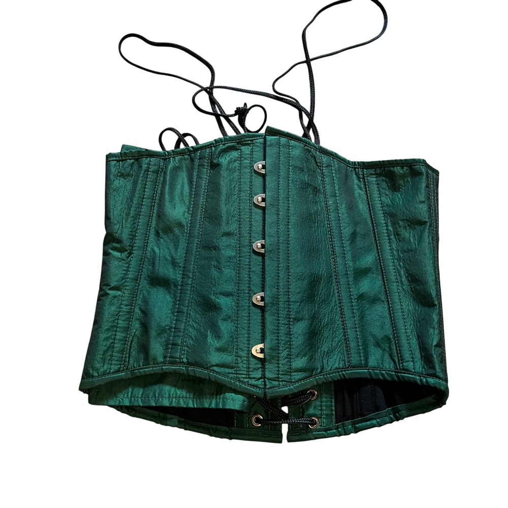 Burleska Emerald Green Textured Corset Front Busk Lace Up Back Size 28 Green